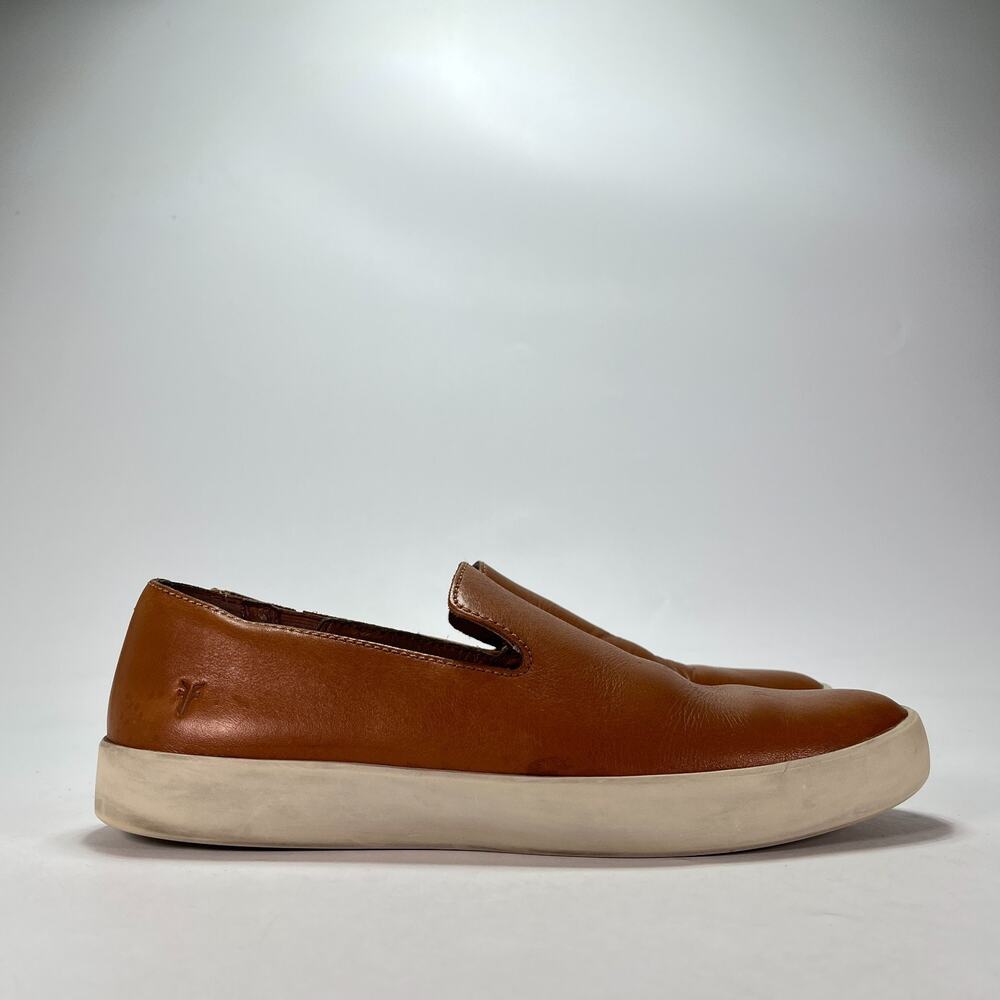 Frye Cognac Brown Leather Casual Slip On Sneakers Low Top Shoes Men's Size 10.5